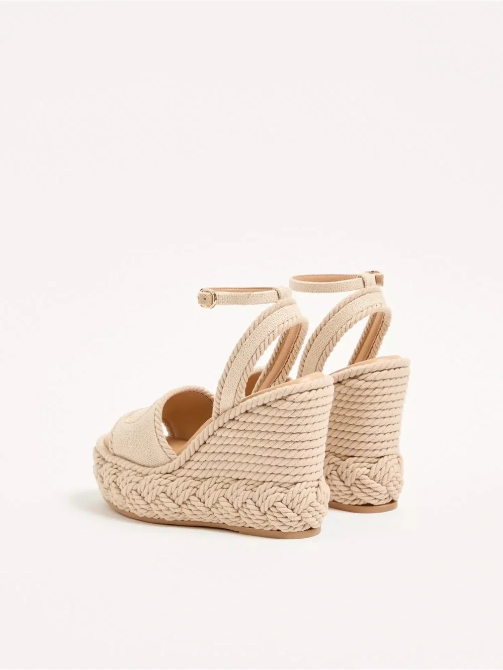VALENTINO VLogo Torchon Wedge Sandal In Linen Canvas 130Mm 37 EU